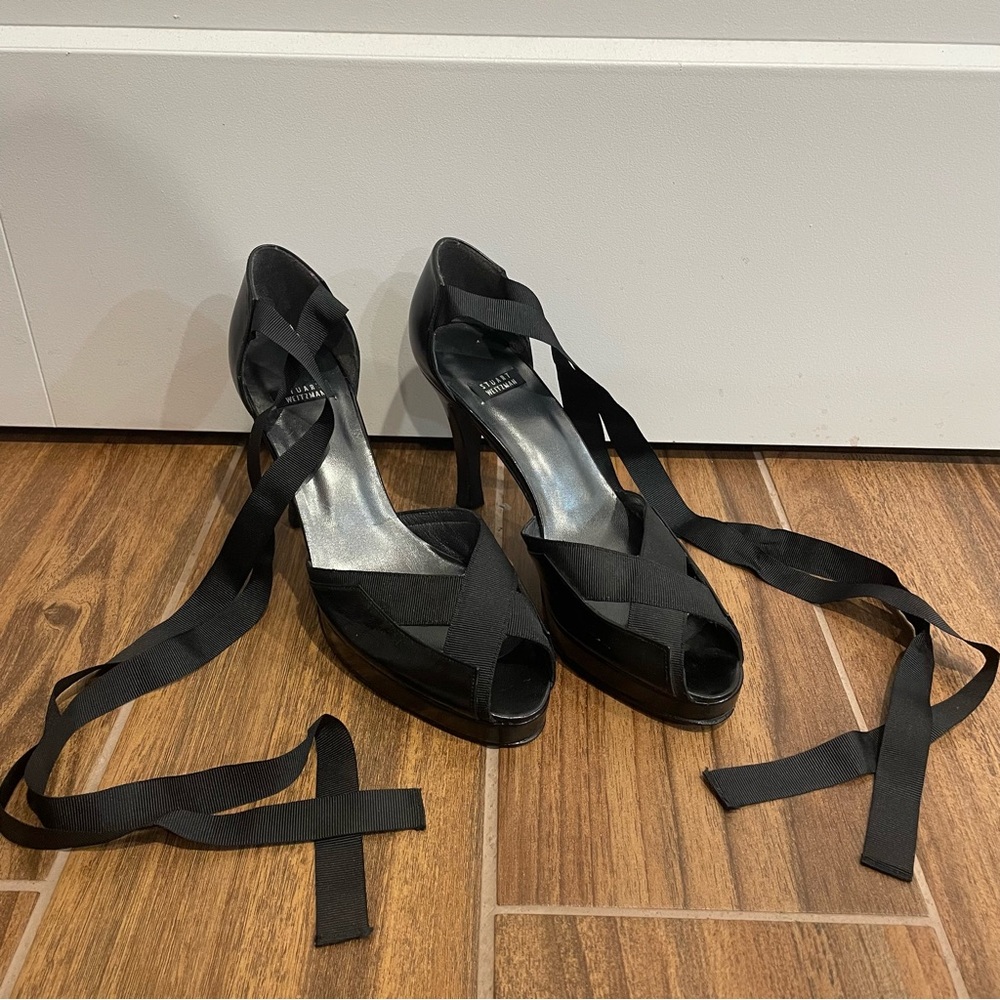 Stuart Weitzman Grosgrain Ribbon Ankle Tie-up Heels